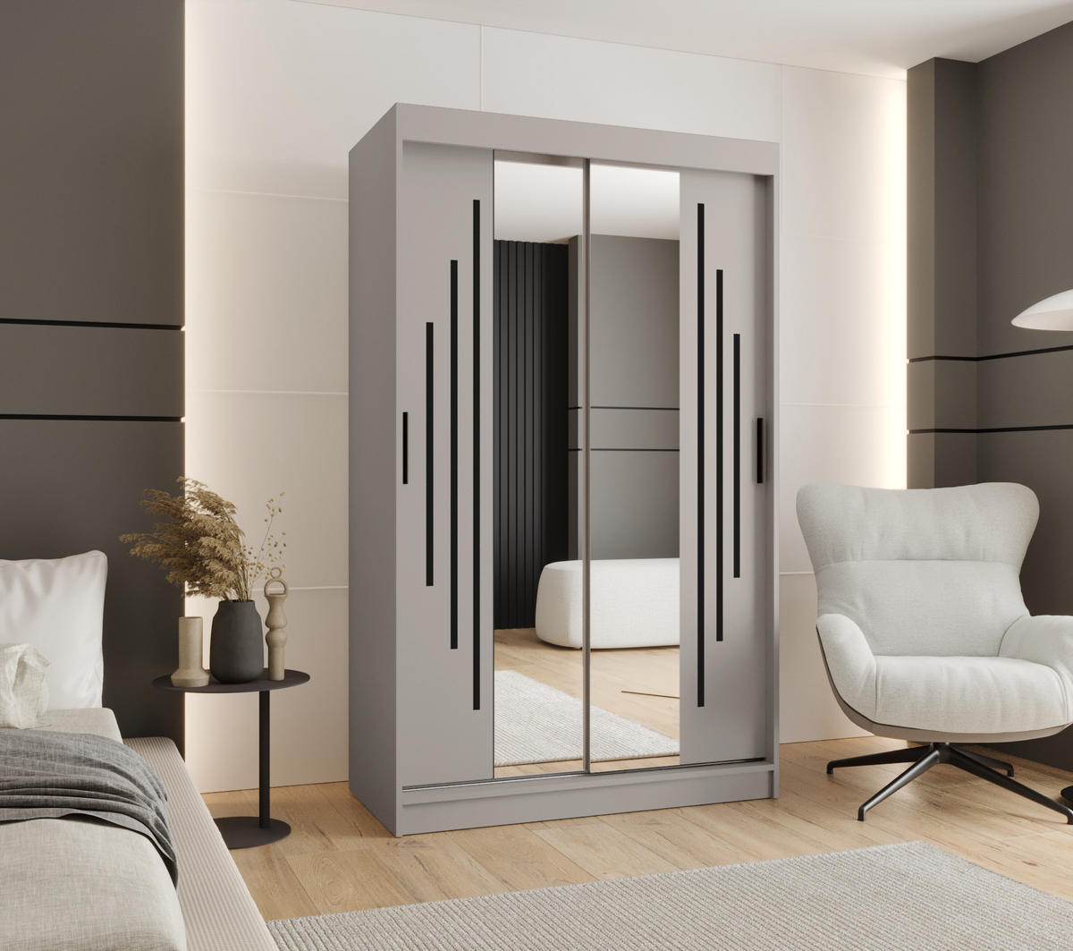 ŠATNÍ skříň s posuvnými dveřmi 200/120/62 2dveřová - černá/kašmírová, dřevo/plast (120/200/62cm)