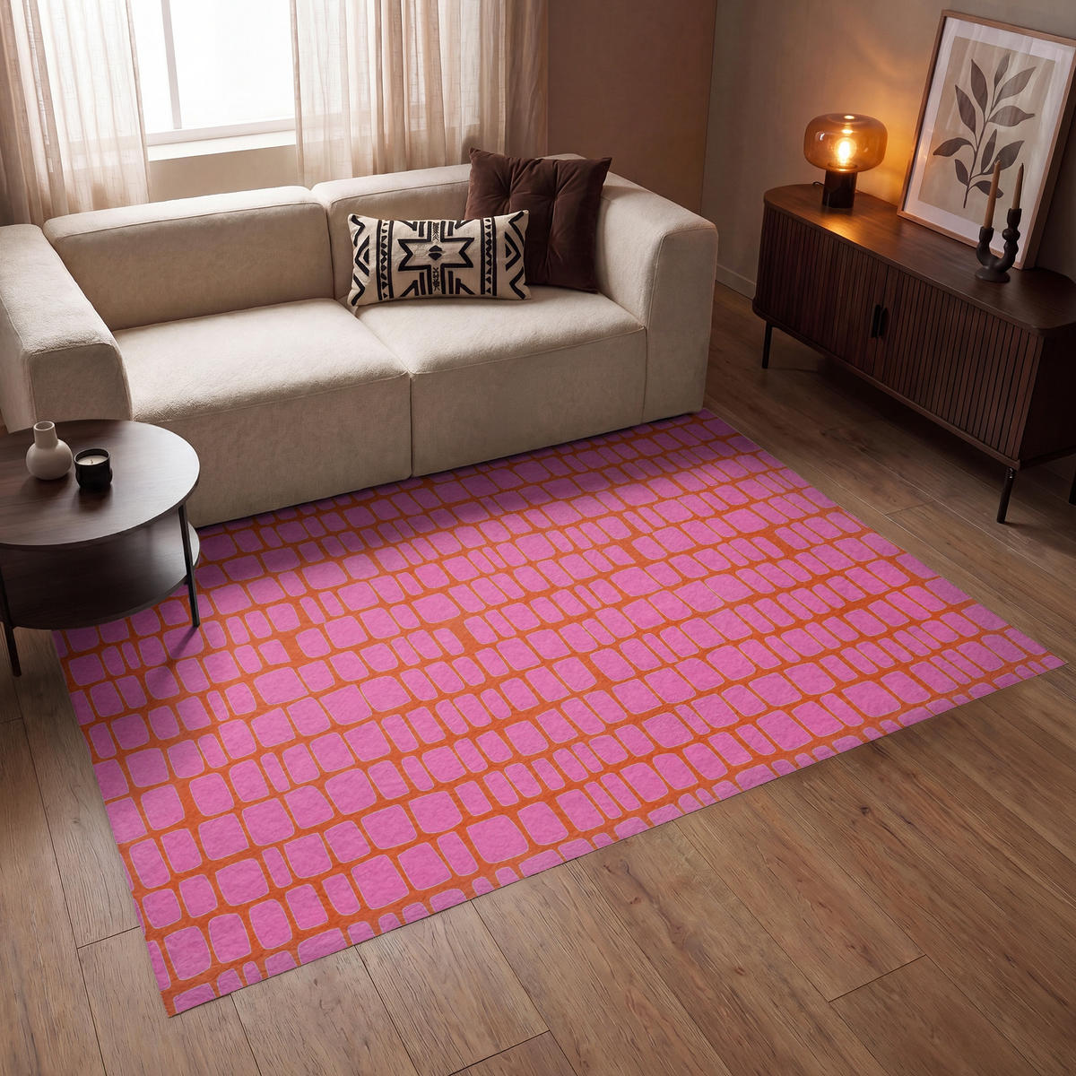 KOBERCE - Organic - Mriežka - Ružová - 200x140 cm - pink, textil/plast (200/0.4cm) - OnlyWow