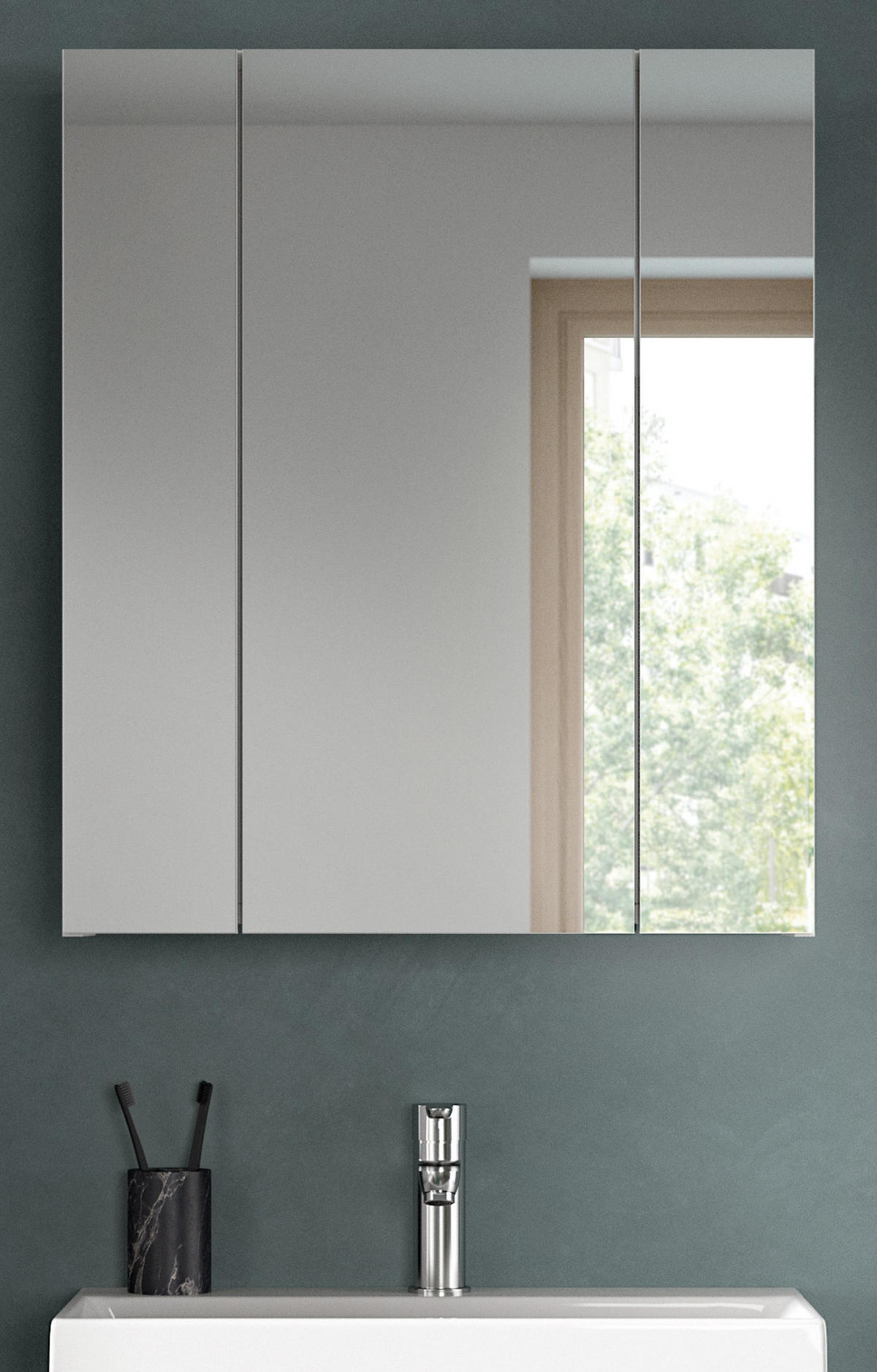 SPIEGELSCHRANK weiß Badschrank, Badschrank 3-türig 60 x 70 cm hängend - Weiß Hochglanz/Weiß, Glas/Holzwerkstoff (60/70/18cm) - Inn.Furn