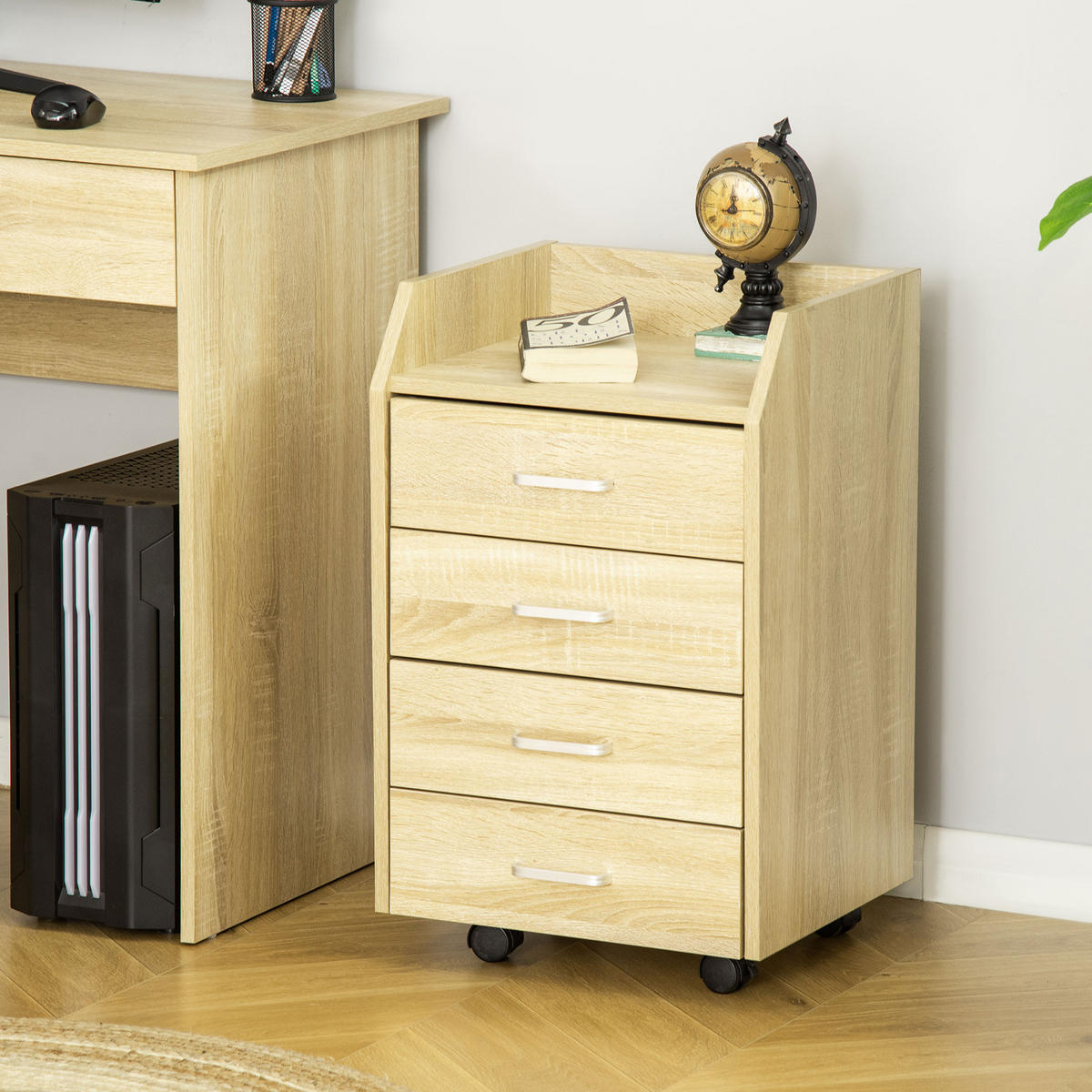 ROLLCONTAINER DE-14412 4 Schubladen, rollbar Natur - Naturfarben, Holzwerkstoff (36/65/40cm) - ComfortXL