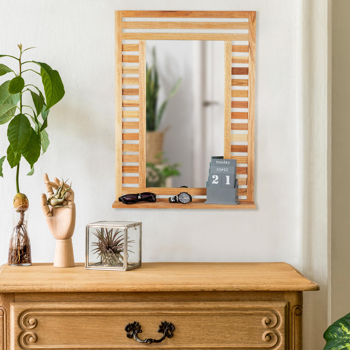 BADSPIEGEL - Hellbraun, Glas/Holz (50/70/12cm) - Relaxdays