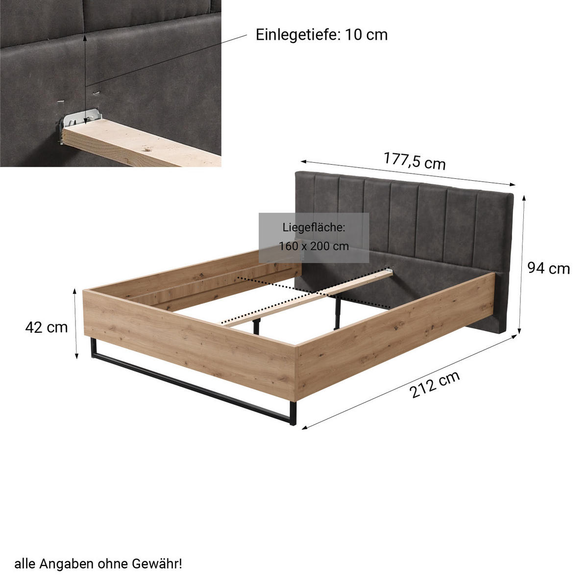 HOLZBETT Eiche 160/200 cm natur - Braun, Holz (160/200cm) - Homestyle4u