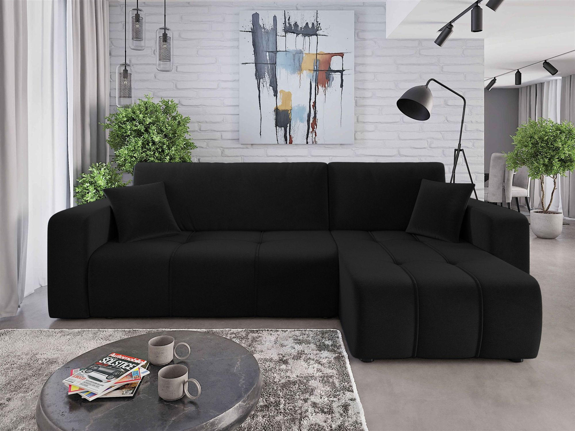 ECKSOFA Dagny Mit Schlaffunktion - Schwarz, Holzwerkstoff/Textil (248/146cm) - Fun Möbel