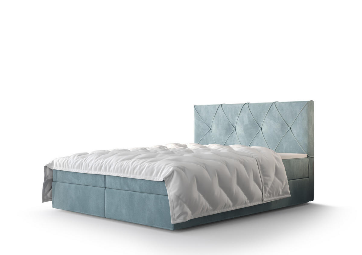 BOXBETT ALTEA 140x200, mit Matratze H3, Bonell und Topper, Monolith 72 - Blau, Holz/Kunststoff (140/200cm) - Bedante