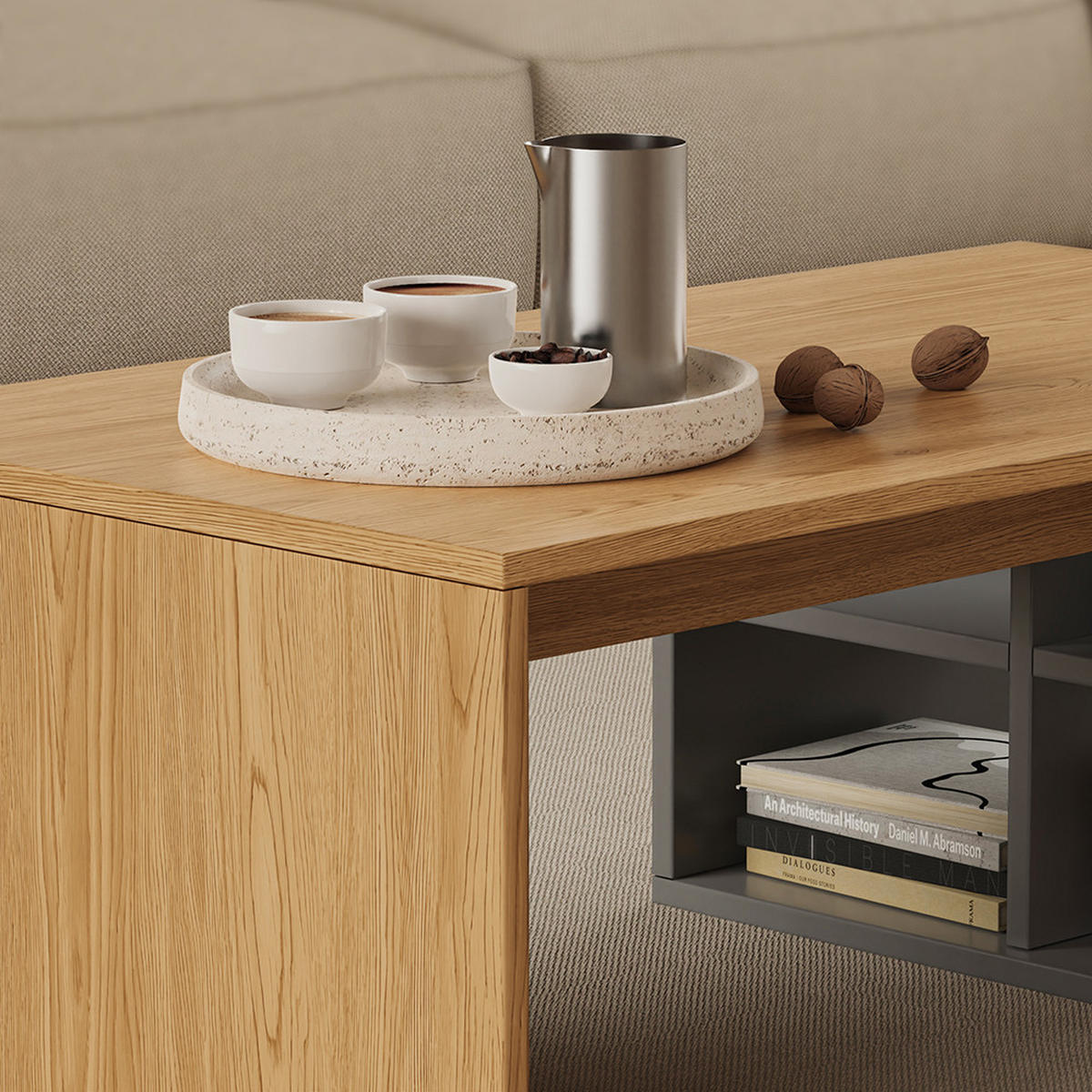 COUCHTISCH Kivo Anthrazit/Eiche 90 x 50 cm mit 4 offenen Fächern - Eichefarben/Anthrazit, Holzwerkstoff (50/90/33.6cm) - Vicco