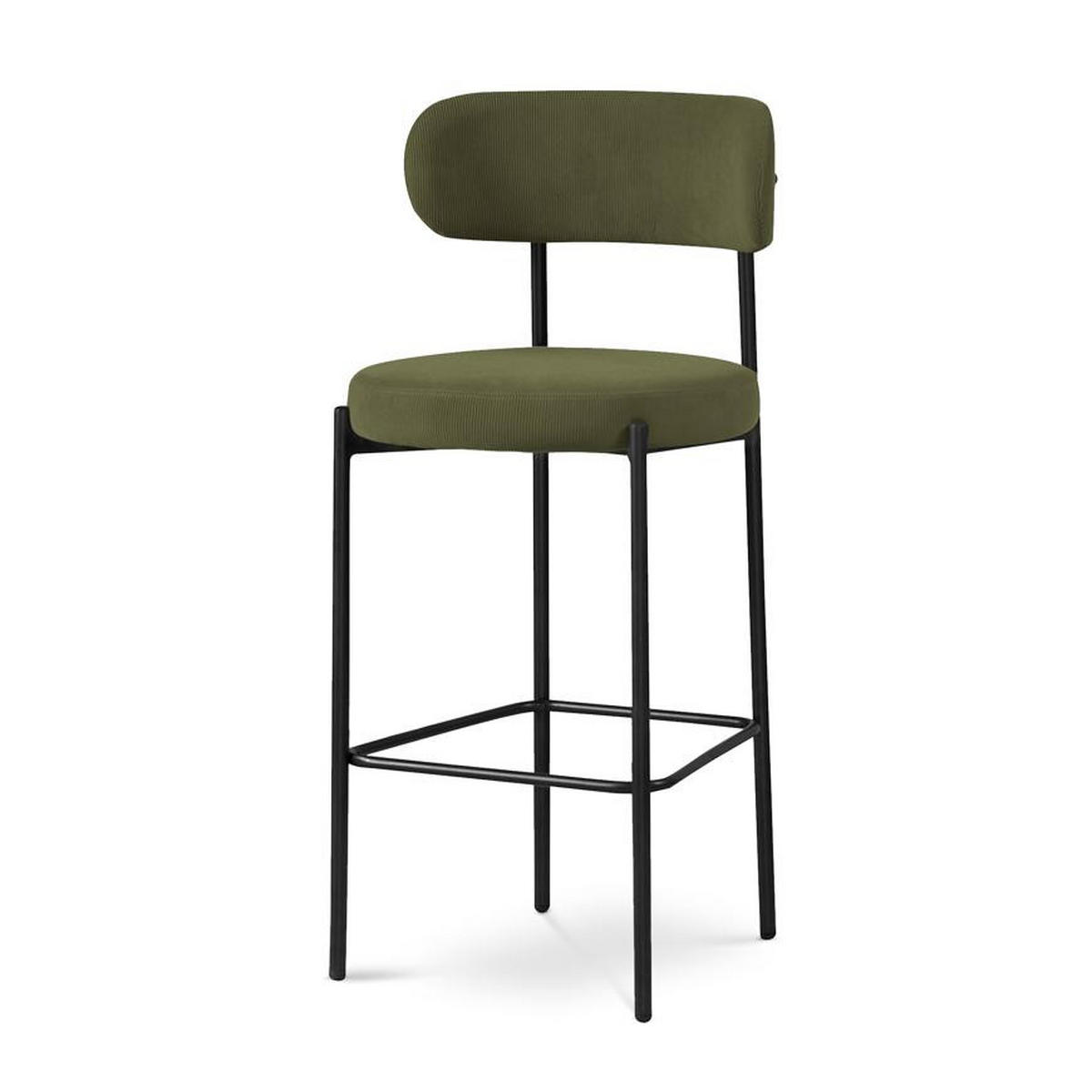 BARHOCKER 2er-Set Iris modernen aus khakifarbenem Cord, 75 cm - Schwarz/Grün, Textil/Metall (51/107/52.5cm) - Sicaan