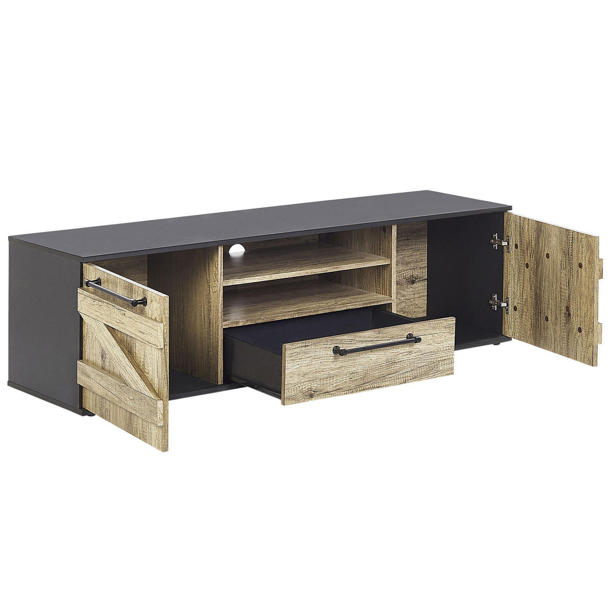 TV-MÖBEL Hellbraun, Schwarz SALTER 40/150/43 cm - Hellbraun, Holzwerkstoff (150/43/40cm) - Beliani