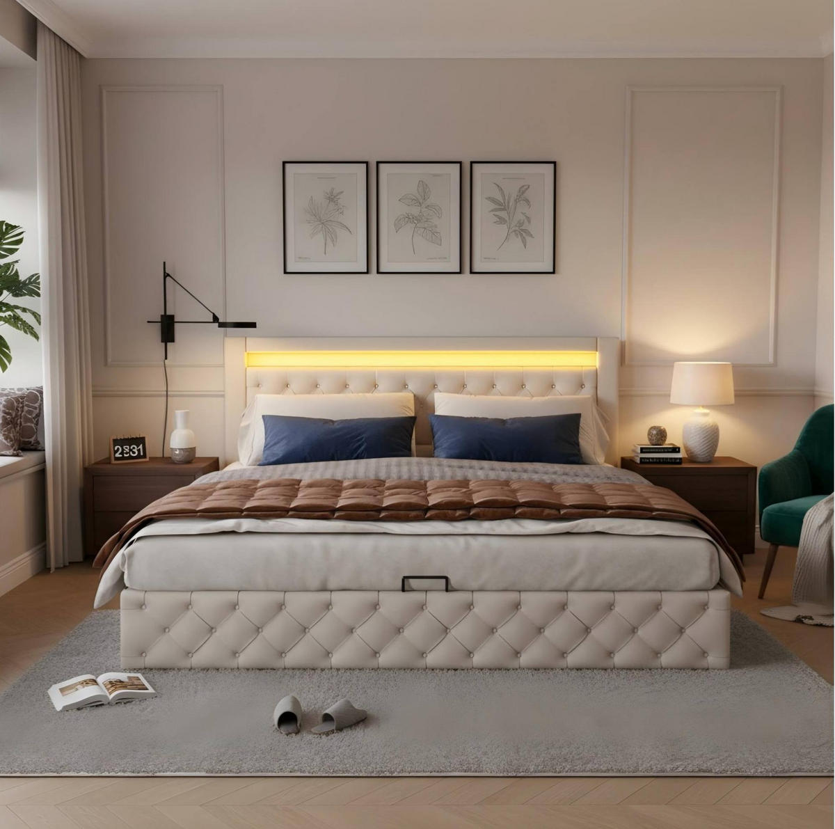 BETT mit Stauraum 140x190 cm PU White - Weiß, Metall (140/190cm) - Meubliv