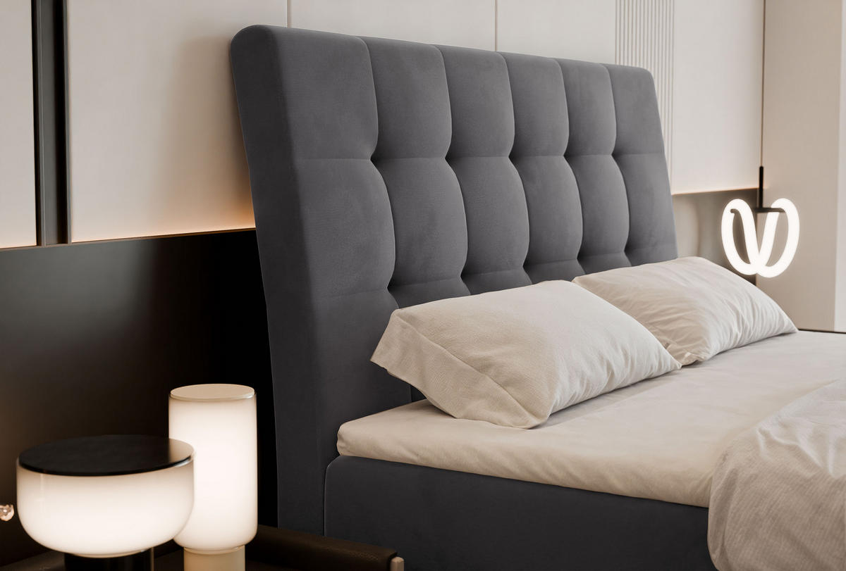 BOXBETT 200x200 cm mit Topper - Dunkelgrau, Textil (200/200cm) - Idohome