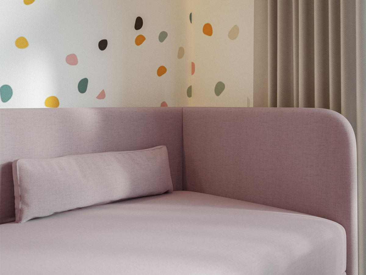 JUGENDBETT Calmmo Rosa mit Chenille-Bezug, Kopfteil rechts - Pink, Textil (90/200cm) - Selsey