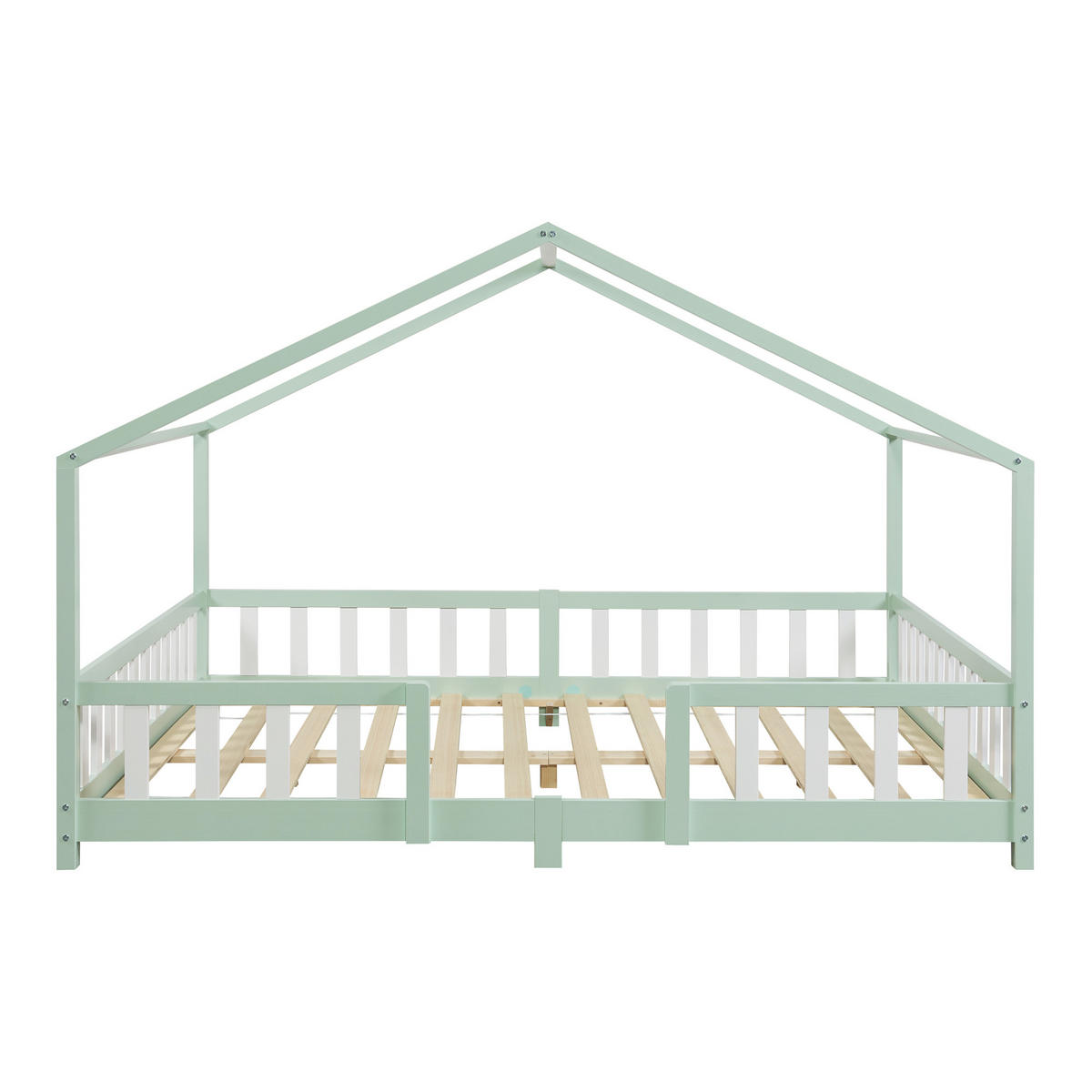 HAUSBETT Treviolo mit Matratze - Weiß/Mintgrün, Holz/Textil (140/200cm) - [en.casa]