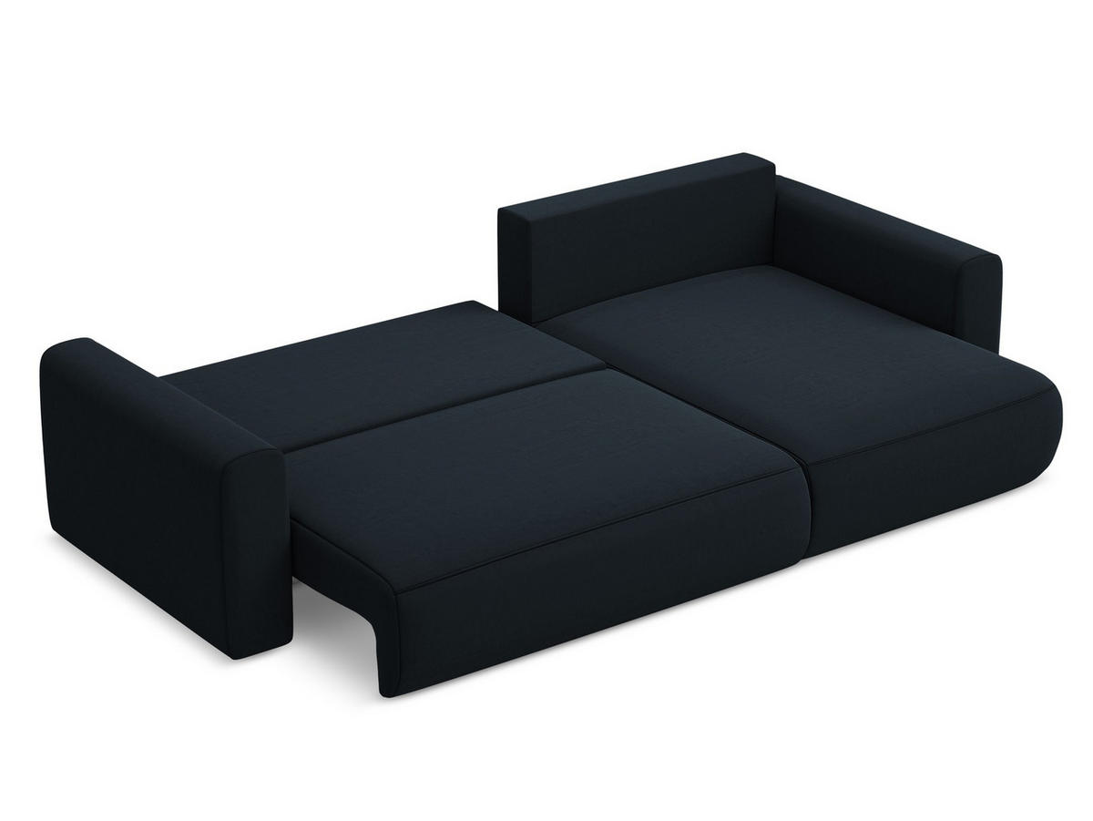 ECKSOFA mit Schlaffunktion Samt Stoff Blau - Blau/Schwarz, Kunststoff/Textil (278/149cm) - Makamii