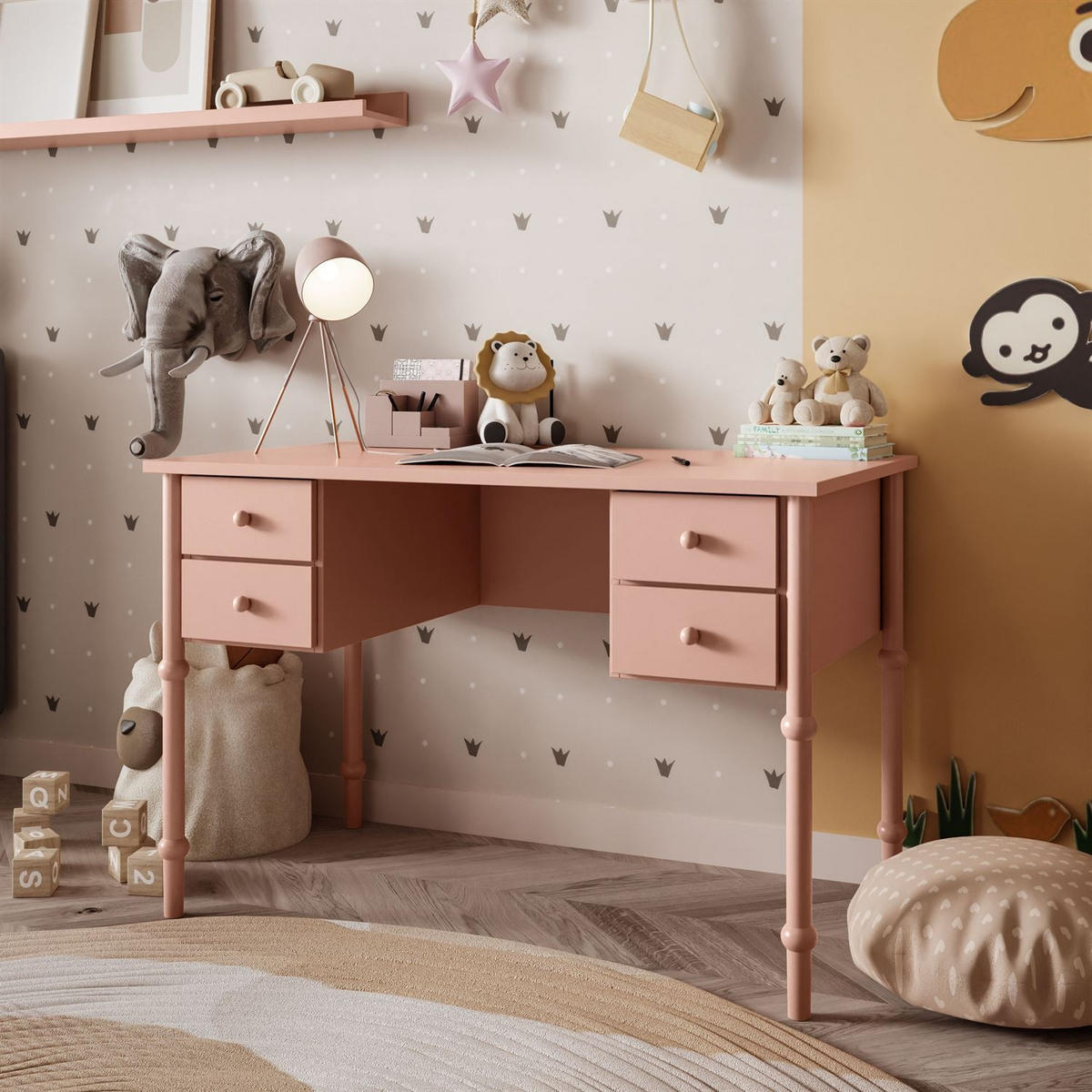 KINDERSCHREIBTISCH BABUSHKA, Natürlich Rosa - Rosa, Holzwerkstoff (113/75/65cm)