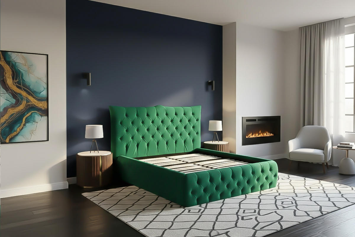 POLSTERBETT BERTINI Grün Velvet - Grün, Textil (160/200cm) - KAWOLA
