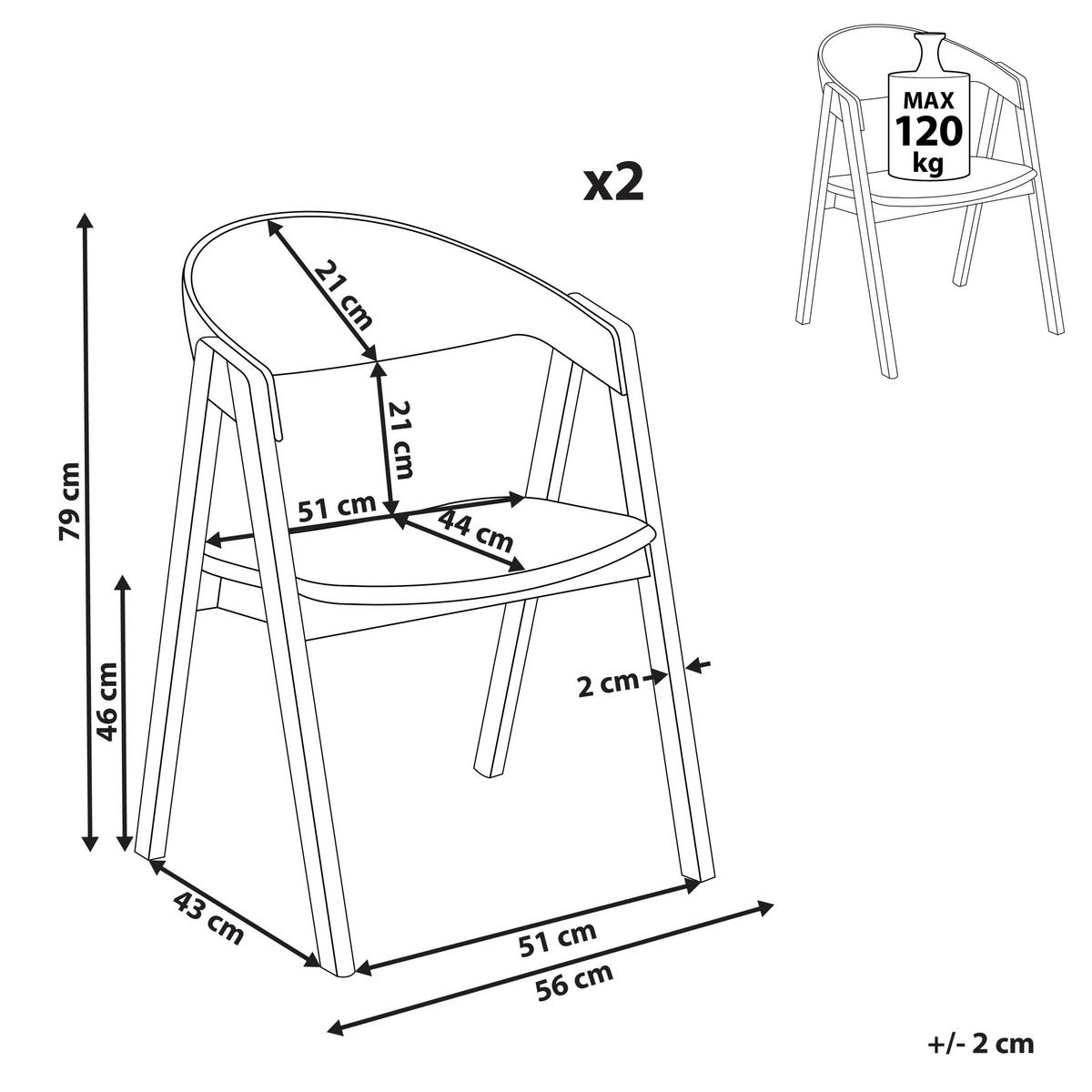 ESSZIMMERSTUHL 2er-Set Holzwerkstoff Dunkler Holzfarbton Yuba - Dunkelbraun, Holz/Textil (56/79/44cm) - Beliani