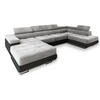 WOHNLANDSCHAFT CASONE R-S Hellgrau Velours-Stoff mit Schlaffunktion - Hellgrau, Holz (345/90/202cm) - MASSENO