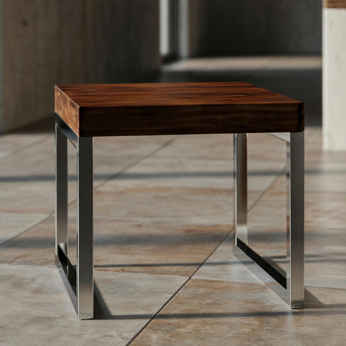 COUCHTISCH Massivholz Metallgestell Pflegeleicht, Braun 45x45x40 cm - Silberfarben/Braun, Holz/Metall (45/45/40cm) - KADIMA DESIGN