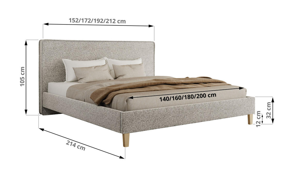 ČALÚNENÁ POSTEĽ LUMARO CLASSIC 140/200 - Svetlosivá Štruktúrovaná látka - Matrac Foam - svetlosivá/jadrový buk, drevo/textil (140/200cm) - MKS