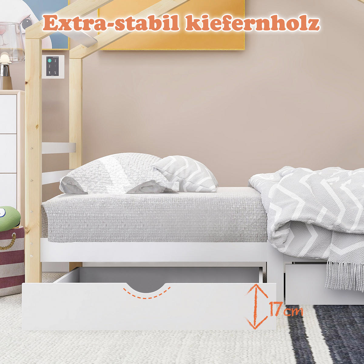 KINDERBETT 90/200 cm in Weiß & Natur mit 2 Schubladen - Weiß, Holz/Holzwerkstoff (90/200cm) - WISHDOR