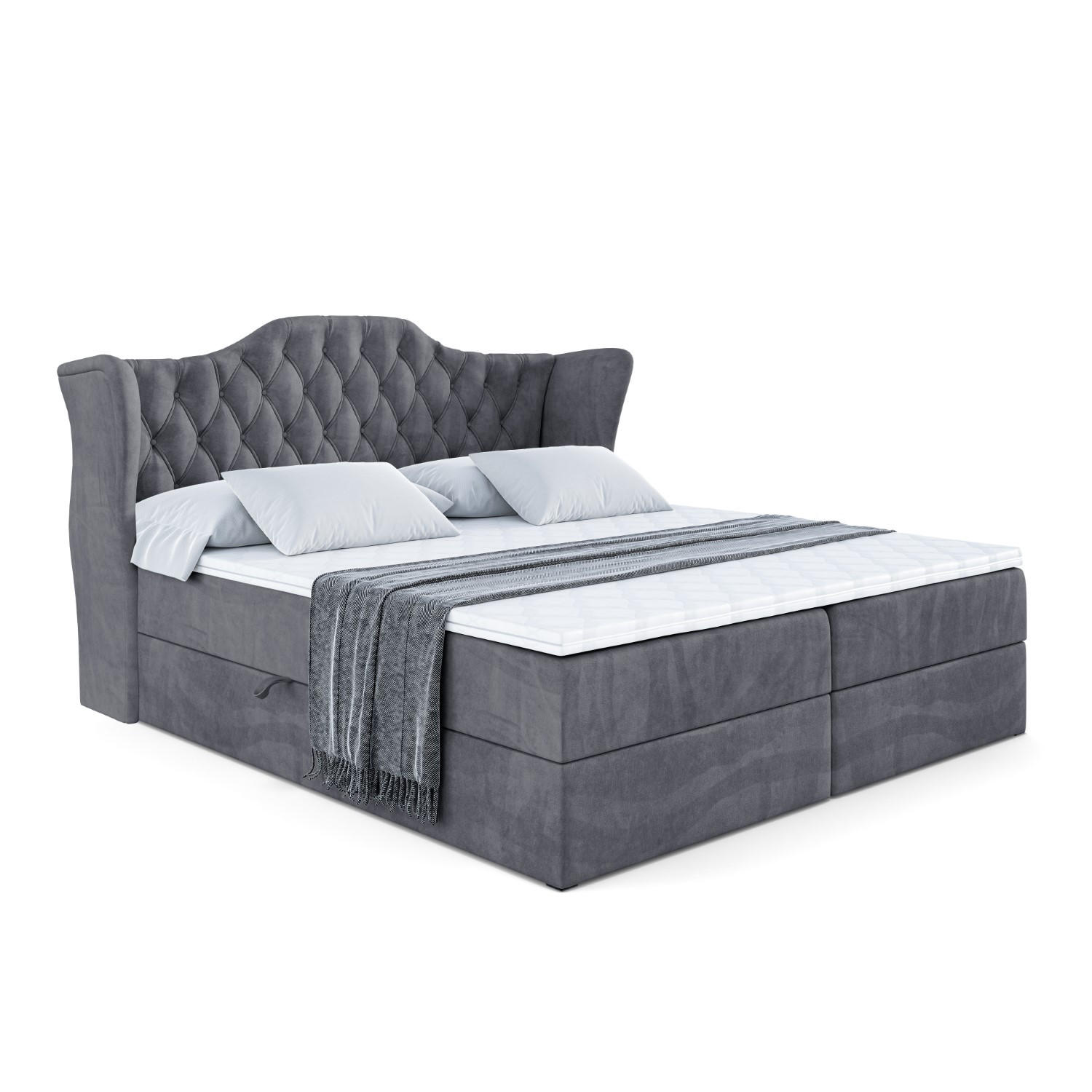 BOXBETT mit Matratze H4 und Lattenrost - VILA - 180x200 cm - H4 - Dunkelgrau - Dunkelgrau, Holzwerkstoff (180/200cm) - ALTDECOR