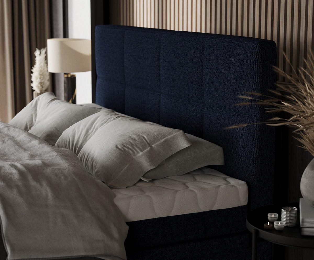 BOXBETT Tessa 140/200 cm Marineblau im Riva Stoff - Schwarz/Dunkelblau, Holz/Holzwerkstoff (140/200cm) - AltaBeds