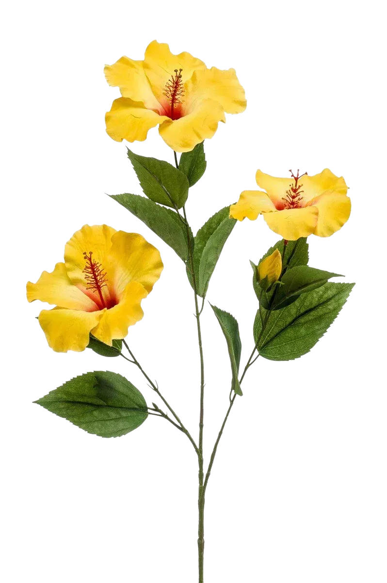 KUNSTBLUME Künstlicher Hibiskus Zweig - Mara 82 cm - Gelb, Kunststoff (82cm) - Emerald