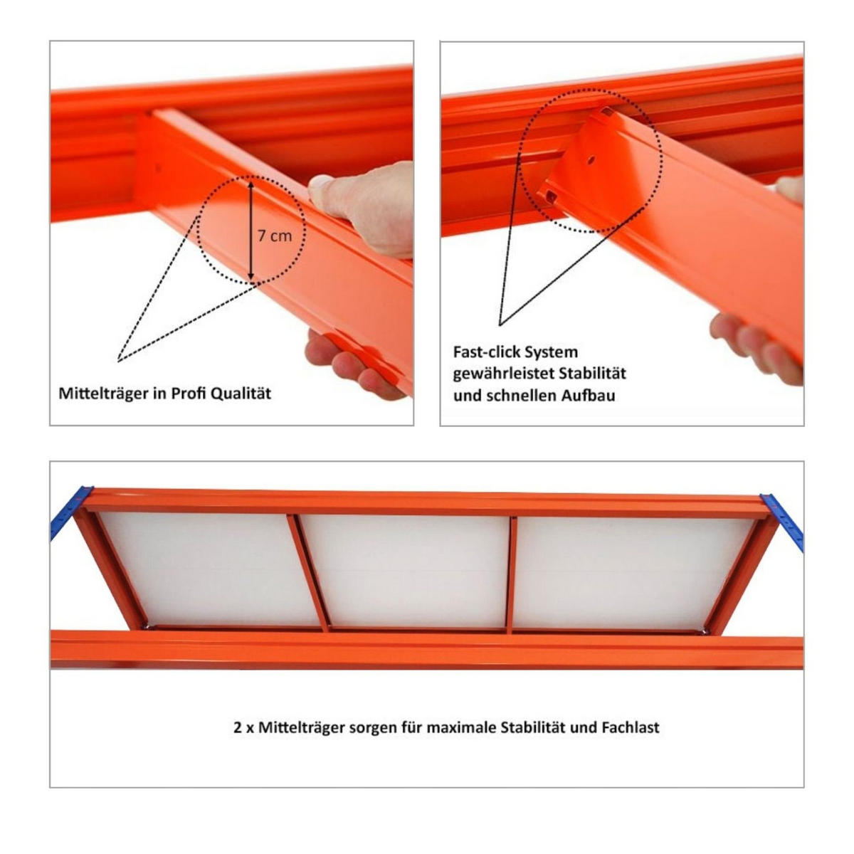 SCHWERLASTREGAL Dino 2er-Set 180x200x60cm Melamin-Ebenen Blau/Orange - Blau/Orange, Metall (400/180/60cm) - PROREGAL