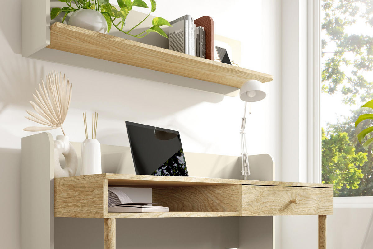 SCHREIBTISCH YOGI 11 124 cm breit in Graubeige / Geölte Eiche - Greige/Eichefarben, Holzwerkstoff (124/93/60cm) - Deine Möbel 24