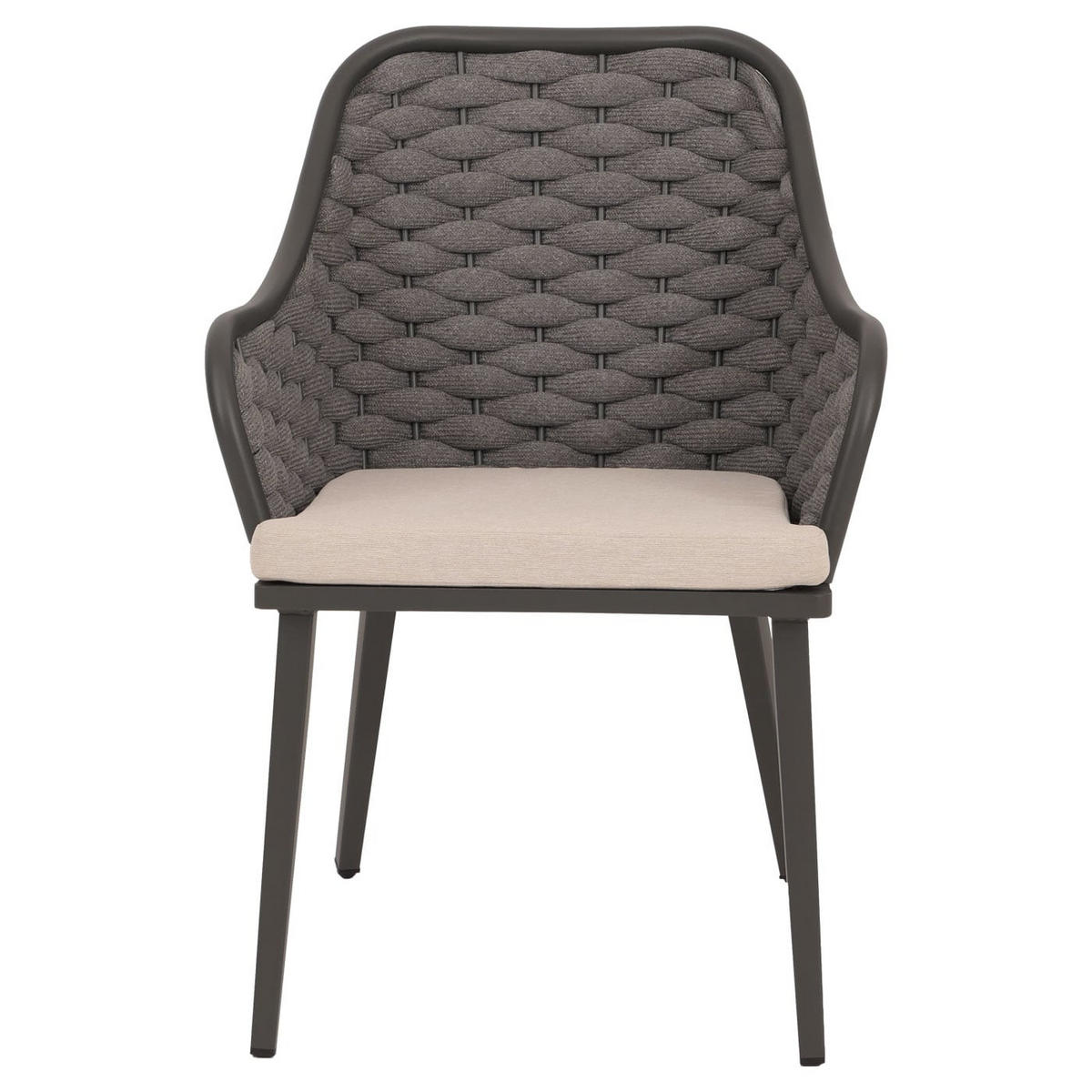 GARTENSTUHL 2er-Set aus Aluminium HxBxT 84x59x63cm Sitzhöhe 46cm Olefin (200 g/m²) Seilgeflecht Rope Anthrazit Kissen Taupe - Anthrazit, Metall (59/84/63cm) - PROREGAL