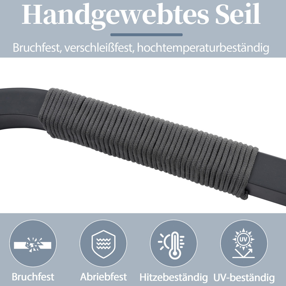 GARTEN-ESSGRUPPE mit Ecksofa, Esstisch und Bank für 8 Personen, Seilgeflecht und Glasplatte, Grau - Grau, Holzwerkstoff - Redom