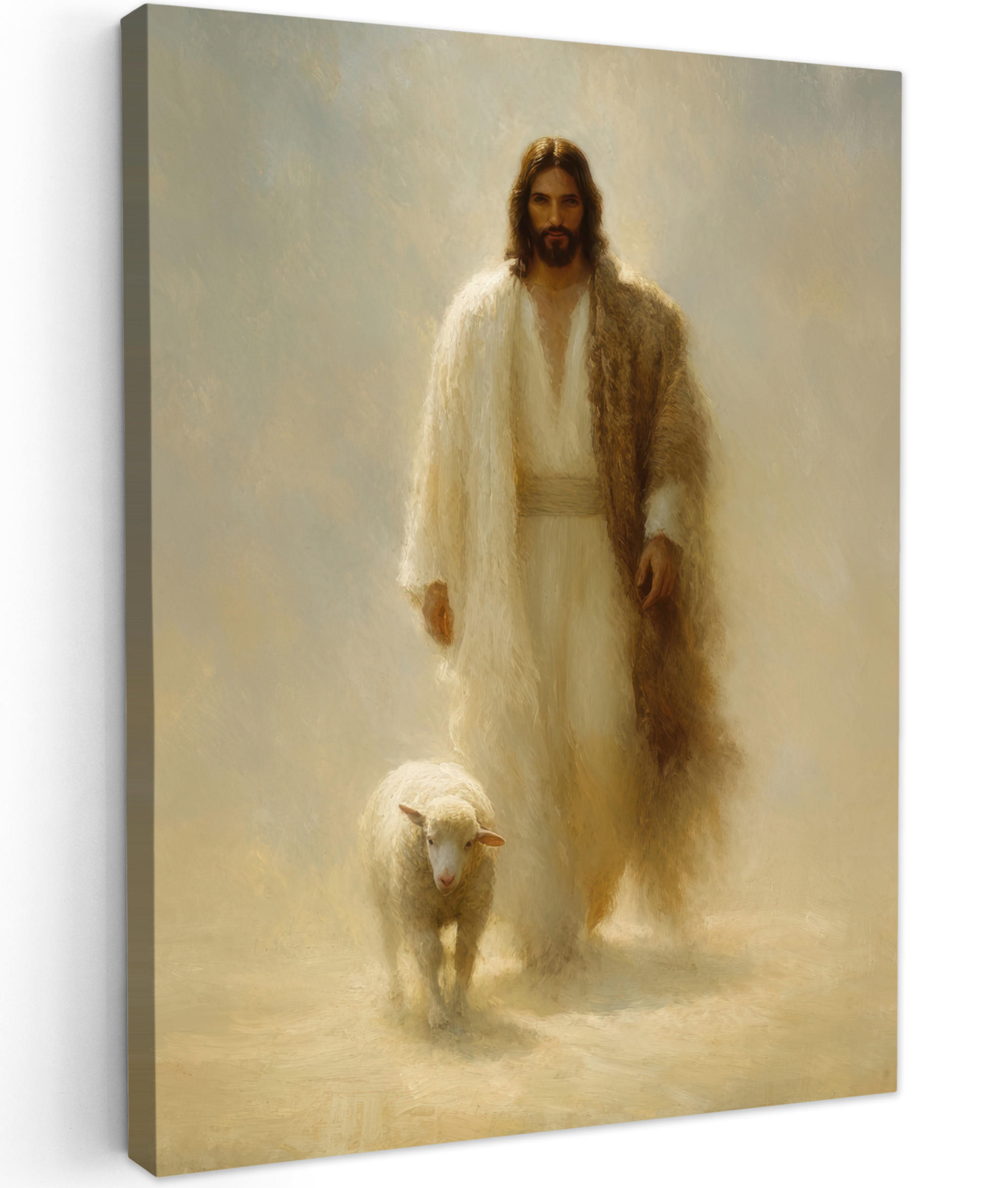 LEINWANDBILD Schaf - Jesus - Pinselstriche - Abstrakt Room Decor 30x40 cm - Sandfarben, Textil (30/40cm) - MuchoWow