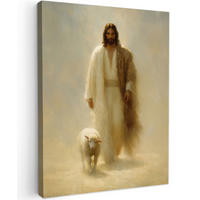 LEINWANDBILD Schaf - Jesus - Pinselstriche - Abstrakt Wandbild Wohnzimmer 60x80 cm - Sandfarben, Textil (60/80cm) - MuchoWow