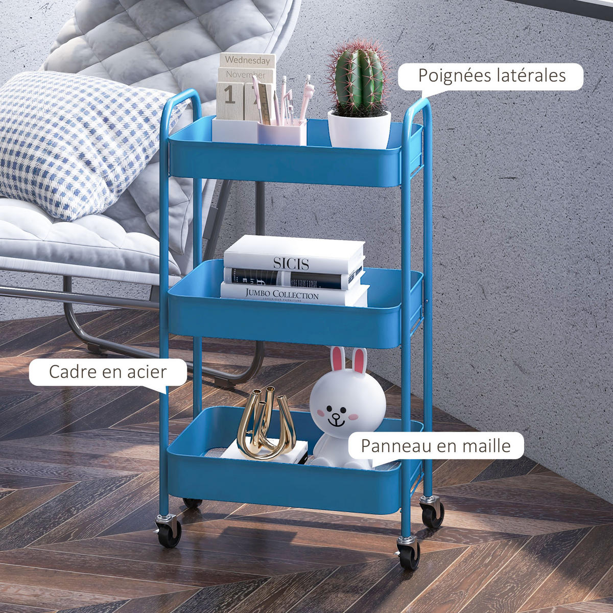 SERVIERWAGEN DE-12460 45/30,6/79 cm Dunkelblau - Blau, Metall (30.6/79/45cm) - ComfortXL