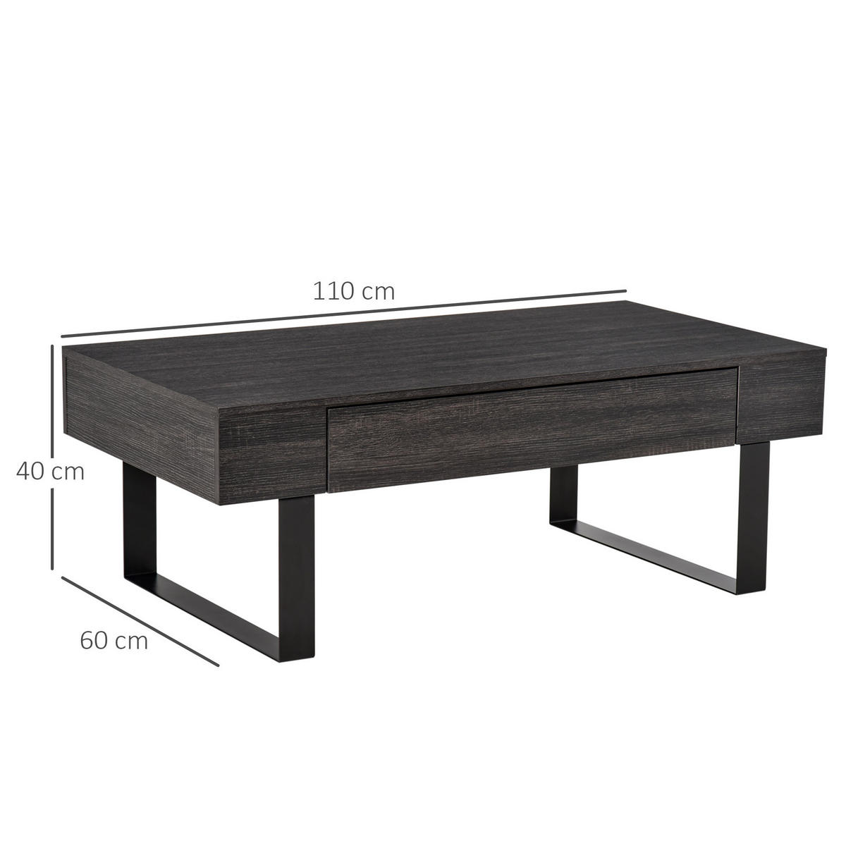 KONFERENČNÍ stolek 110/60/40 cm s otevřenými policemi a zásuvkou, dřevěný dekor s kovovým rámem, Tmavě šedá - šedá, kompozitní dřevo (110/60/40cm) - Redom