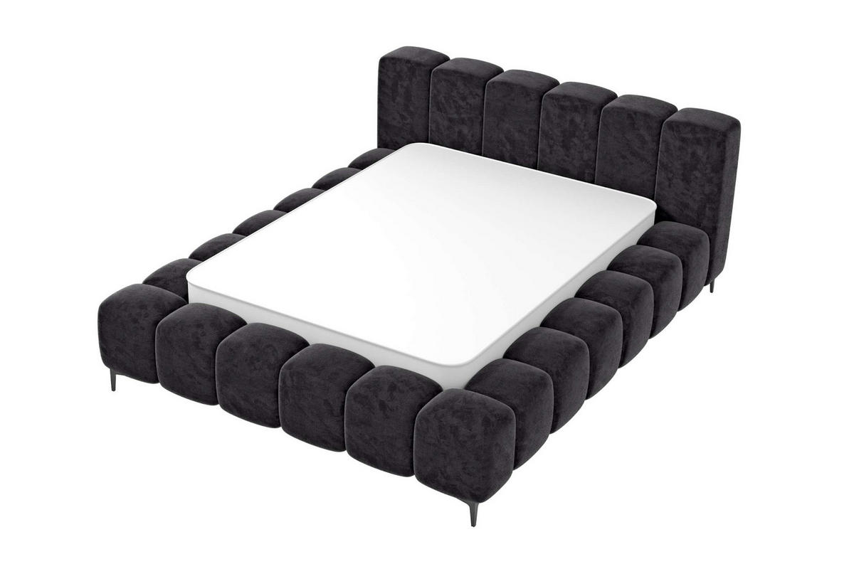 POLSTERBETT COZY Chenille Schwarz 180/200 cm - Schwarz, Textil/Metall (180/200cm) - 99rooms