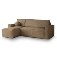 ECKSOFA RAVELO M Beige Velours-Stoff mit Schlaffunktion - Beige, Holz (240/140cm) - MASSENO