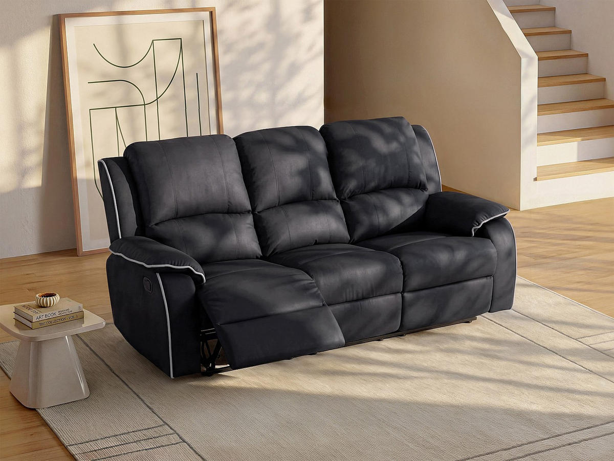 RELAXSOFA - 3 Personen - stoff - schwarz Hernani - Schwarz, Textil (210/99/96cm) - Vente-Unique