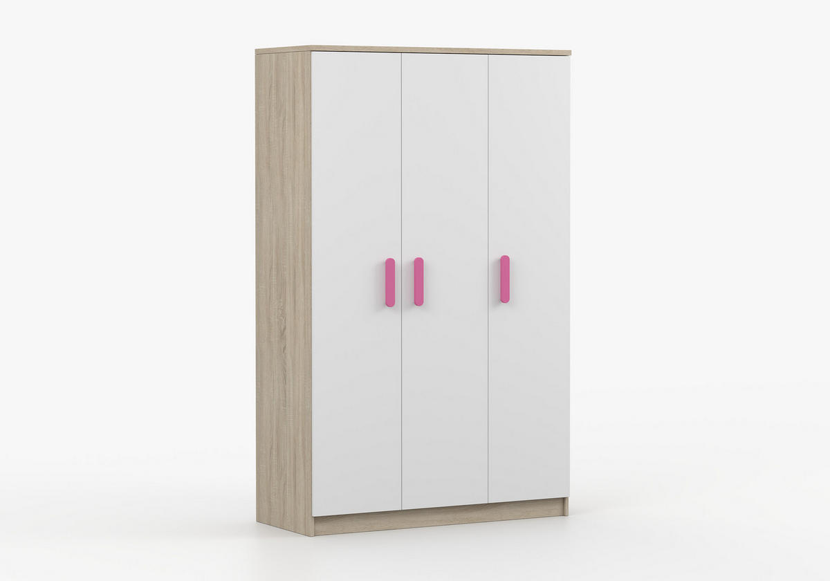 JUGENDZIMMER Elora in Eiche und Weiß – 6-teiliges Set – Grifffarbe Rosa - Braun, Holzwerkstoff (80/200/120cm)