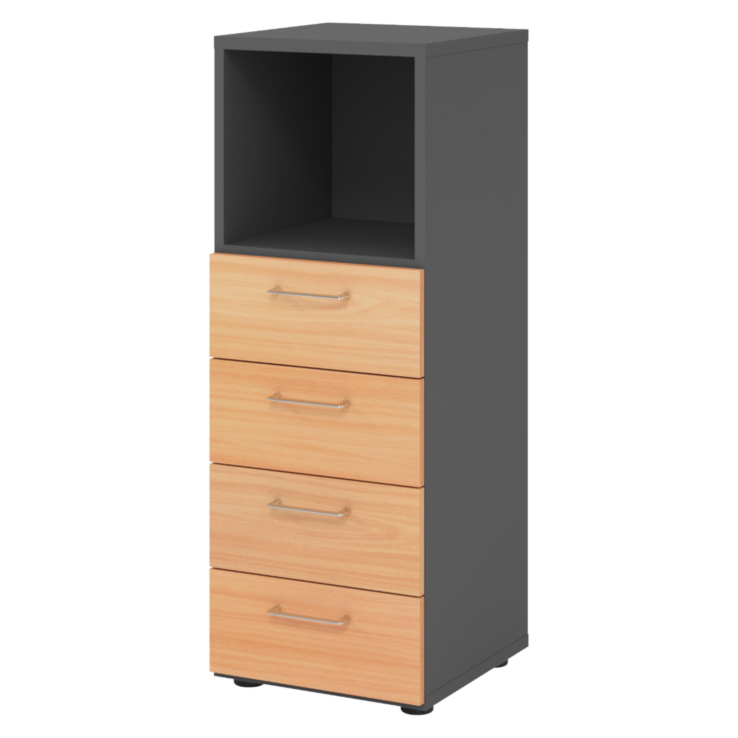 SCHUBLADENSCHRANK - 4 Schübe 42/40/110 cm in Graphitfarben/Buchefarben - Buchefarben/Graphitfarben, Holzwerkstoff (40/110/42cm) - bümö