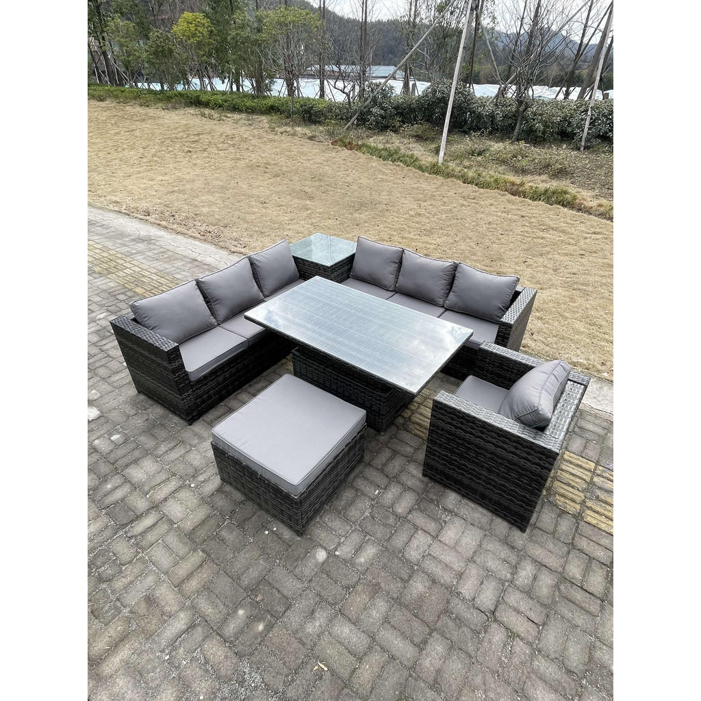 Thumbnail - Fimous Loungesofa, Dunkelgrau, Metall, Kunststoff, Glas, 8-Sitzer, Füllung: Schaumstoff, rechteckig, Loungemöbel, Lounge...