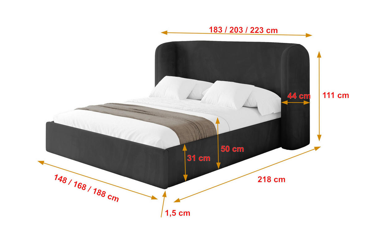 POLSTERBETT mit Bettkasten und Lattenrost, Boxbett ohne Matratze - ESTI 160x200 Schwarz - Schwarz, Holzwerkstoff/Textil (160/200cm) - ALTDECOR