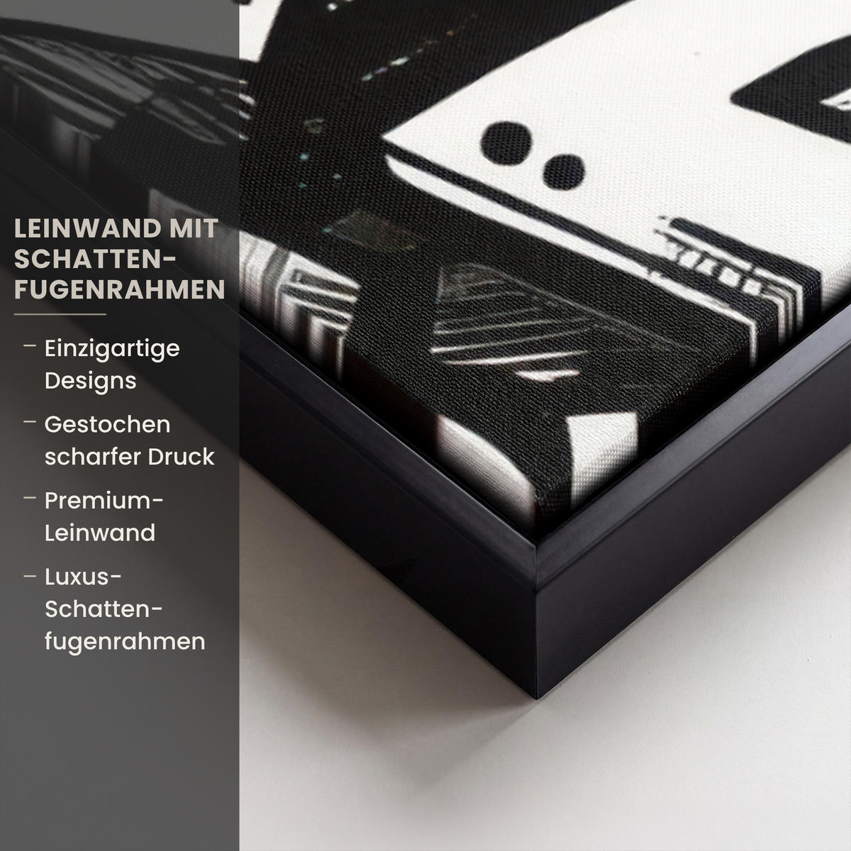 LEINWAND Bilder mit Rahmen - Formen - Buchstaben - Graffiti - Schwarz - 90x90 - Schwarz, Textil (90/90cm) - MuchoWow
