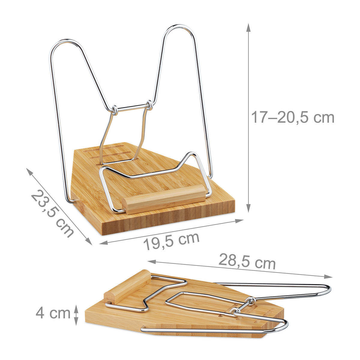 STOJAN na knihy - svetlohnedá, kov/drevo (19.5/20.5/23.5cm) - Relaxdays