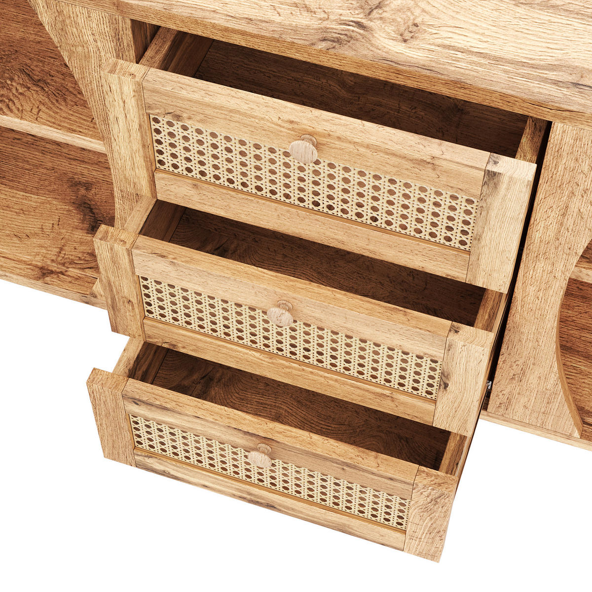 SIDEBOARD Rattan Schiebetüren verstellbare Böden modern - Naturfarben, Holzwerkstoff (40/76/140.5cm) - FLIEKS