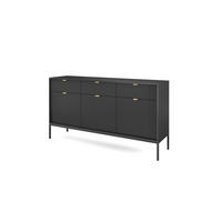 KOMMODE NOVA - KSZ154, Geriffelte Fronten, goldene Griffe 154x39x83 cm Schwarz - Schwarz, Holzwerkstoff/Kunststoff (154/83/39cm) - DomoHome
