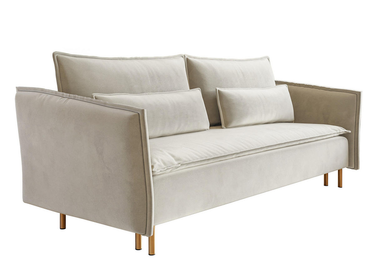 SCHLAFSOFA Ummo Graubeige Velours - Greige/Goldfarben, Textil/Metall (230/88/90cm) - Selsey