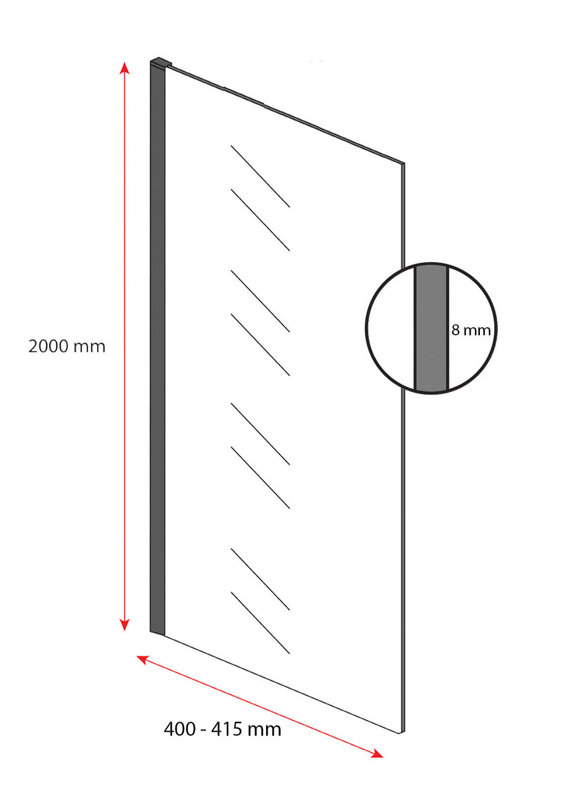 DUSCHWAND Rizani - 40 x 200 cm - Schwarz - Walk-In Duschabtrennung aus Rauchglas - Anthrazit/Schwarz, Glas (40/200cm) - Badplaats