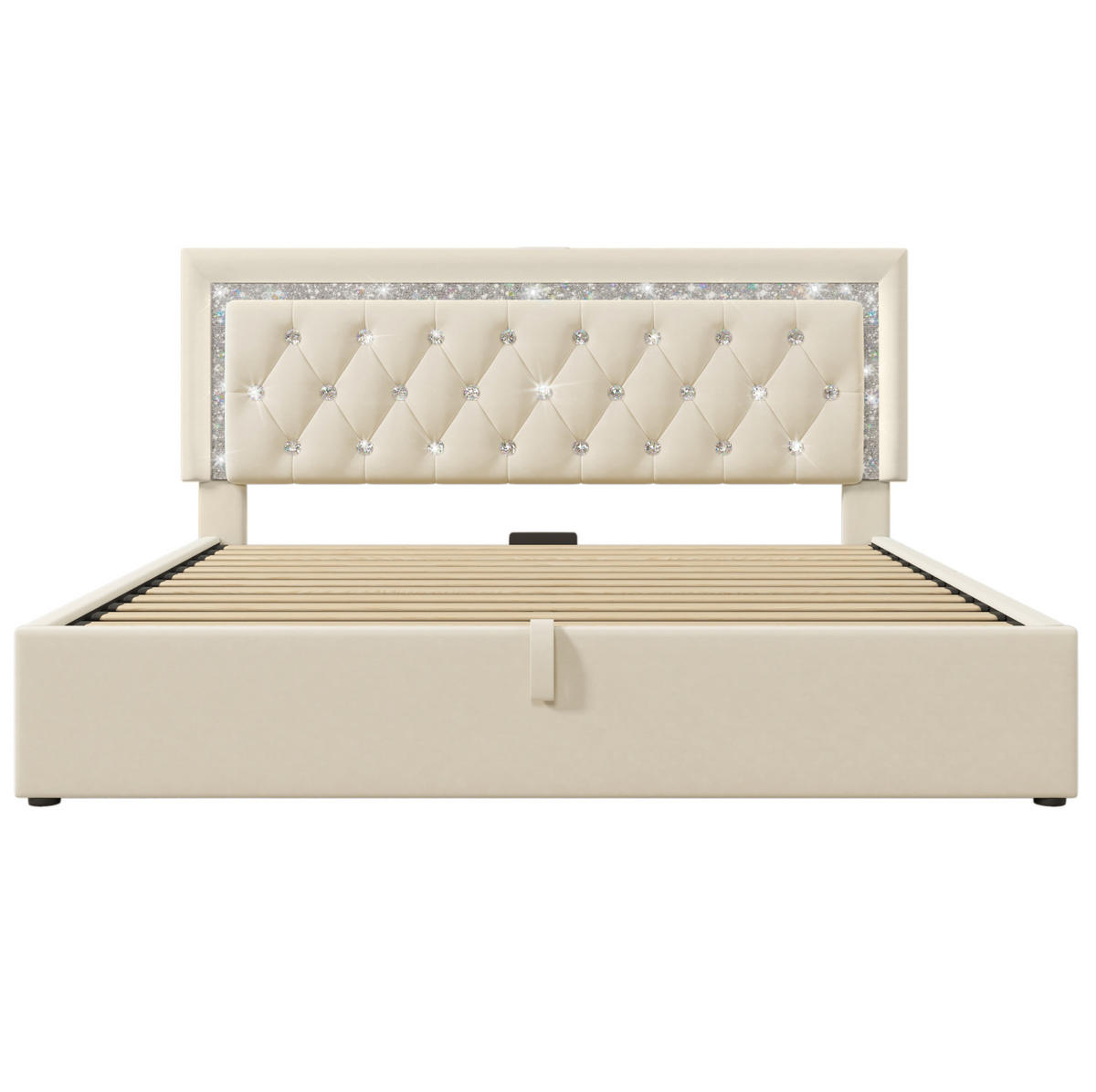 POLSTERBETT aus Samt 160x200 cm in Beige mit LED & USB-C und Matratze - Beige, Textil (160/200cm) - Modfu