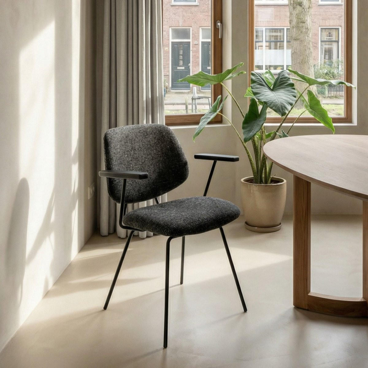 ARMLEHNSTUHL-SET 6 Stück in Teddystoff Schwarz - Schwarz, Textil/Metall (50/82/58cm) - Furnhouse