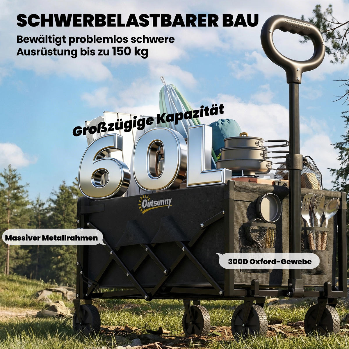 GARTENWAGEN DE-10541 Schwarz - Schwarz, Metall (45/86/71cm) - ComfortXL